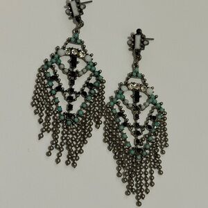 Elegant Turquoise and Black Chandelier Earrings